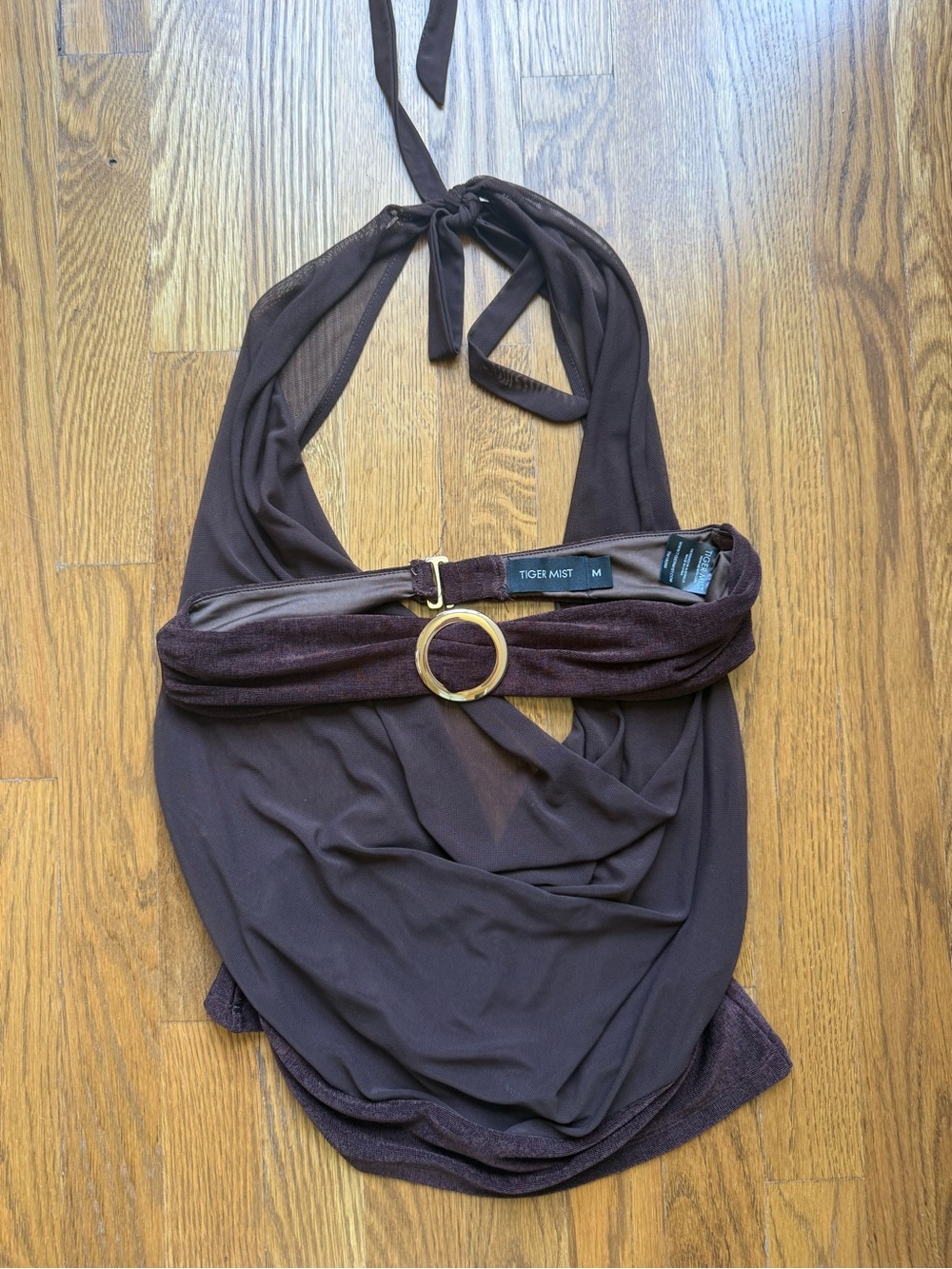 Tiger Mist Brown Halter Dress with Gold Ring